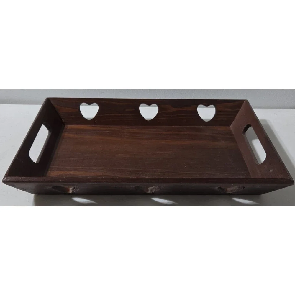 Swedish Wooden Heart Cutout Serving Tray Dark Wood 12.5